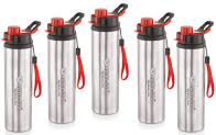 Nirlon Tranzy Sipper Stainless Steel Single Wall Water Bottle/Fridge Bottle,Kids School Bottle,Yoga & Sports Bottle 100% Leak Proof, Set Of 5