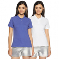 Amazon Brand – Symbol Women’S Plain Regular Fit Polo (Pack Of 2) (Polo-Po2-Combo3-Cobalt Blue & White-L)