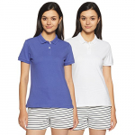 Amazon Brand – Symbol Women’S Plain Regular Fit Polo (Pack Of 2) (Polo-Po2-Combo3-Cobalt Blue & White-L)