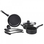 Amazonbasics 6 Piece Non-Stick Aluminium Cookware Set, Saucepan, Fry Pan (Without Induction Base), Black