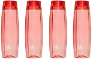 Cello Octa Premium Edition Safe Plastic Water Bottle, 1 Litre, Set Of 4, Red