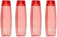 Cello Octa Premium Edition Safe Plastic Water Bottle, 1 Litre, Set Of 4, Red