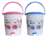 Kuber Industries Flower Print Plastic 2 Pieces Garbage Waste Dustbin/Recycling Bin For Home, Office, Factory With Lid, 10 Liters (Pink & Blue)-Kubmart10952