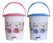 Kuber Industries Flower Print Plastic 2 Pieces Garbage Waste Dustbin/Recycling Bin For Home, Office, Factory With Lid, 10 Liters (Pink & Blue)-Kubmart10952