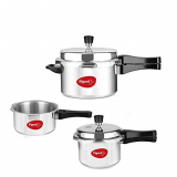 Pigeon By Stovekraft 12735 Non-Induction Base Outer Lid Aluminium Pressure Cooker Combo With Lid, 2L, 3L, 5L, Silver