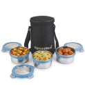 Signoraware Meal Mate Steel Small Lunch Box+Bag (350Mlx3, Blue)
