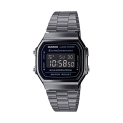 Casio Vintage A168Wgg-1Bdf Digital Black Dial Unisex Watch Grey Metal Strap (D182)