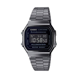Casio Vintage A168Wgg-1Bdf Digital Black Dial Unisex Watch Grey Metal Strap (D182)