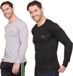 Tqh Solid Men Round Neck Black, Grey T-Shirt