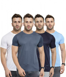 Awg All Weather Gear Men’S Polyester Round Neck T-Shirts – Pack Of 4 (Awgdft-Bu-Dgr-Wh-Bu_L, Multicolour)