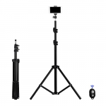Ptron Glam Elite Portable 82″ Long Stand, Adjustable Mobile Holder, 5Kg Load Capacity, Standard 1/4″ Thread, Universal Aluminium Stand For Smartphones (Black)