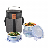 Cello Cool Dots Opalware Lunch Box With Jacket, 3 Containers Lunch Box, 300Ml