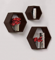 Hoopy Wall Mounted Hexagon Shape Wooden Wall Shelves For Wall Decor Set Of 3 (Brown)
