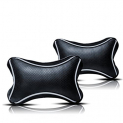 Kingsway Bone Shape Car Neck Rest Pillow For Hyundai Old I-10 (Black Color, Set Of 2, Leatherette)
