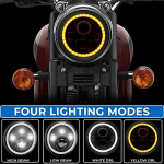 Meenu Arts World 7 Inch 6 Led Head Light Dual Color Drl Ring Universal For All Royals Enfiield Bike, Mahindra Thar Jeep (White And Amber, Single Unit) H-24