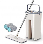 Leveret Heavy Quality New Unique Microfiber Flat Mop With Bucket, Cleaning Squeeze Hand Free Floor Mop, Extra 1 Reusable Mop Pads, Stainless Steel Handle, Extra Large, Multicolour (1)