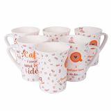 Anwaliya Print Series Bone China Milk N Coffee Mugs, 6 Pieces, Café Print, 300 Ml