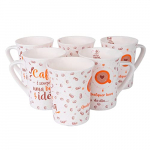 Anwaliya Print Series Bone China Milk N Coffee Mugs, 6 Pieces, Café Print, 300 Ml