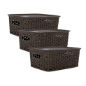 Bel Casa Royal Basket Medium Pack Of 3 With 3 Lids Multipurpose Plastic Storage Baskets – Dark Brown
