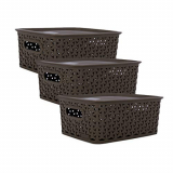 Bel Casa Royal Basket Medium Pack Of 3 With 3 Lids Multipurpose Plastic Storage Baskets – Dark Brown