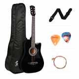 Juarez Acoustic Guitar, 38 Inch Cutaway With Pick Guard, 38Cpg With Bag, Strings, Pick And Strap, Black