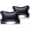 Kingsway Bone Shape Car Neck Rest Pillow For Datsun Redi Go (Black Color, Set Of 2, Leatherette)