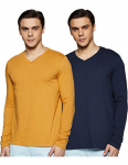 Amazon Brand – Symbol Men’S Solid Regular T-Shirt (Ss19Tsfsvnpo2-2_Inca Gold & Iris Navy S)