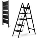 Jialto 5 Step Metal Ladder For Home, Foldable Lightweight Stepping Stool With Wide Pedals, Anti Slip Heavy Duty 200 Kg Capacity, Portable Ladder For Kitchen, Office, Library (Matte Black)