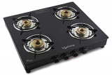Lifelong Llgs44 Glass Top Gas Stove, 4 Burner Gas Stove, Black (Isi Certified, Brass Burners, 5 Years Warranty)