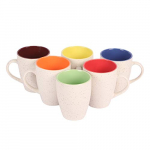 Anwaliya Janus Tapered Ceramic Coffee Mugs, 250 Ml, Set Of 6, Marble White