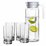 Impex Clair 5 Pcs Juice/Water Glassware Set With Jug (Set Of 4 Glasses 230 Ml + 1 Jug 1100 Ml,Transparent)