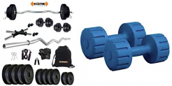 Kore K-Pvc 20Kg Combo 3 Leather Home Gym And Fitness Kit And K-Dm-2Kg-Combo 16 Dumbbells Kit Combo, Black