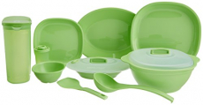 Signoraware Square Dinner Set, 38-Pieces, Parrot Green