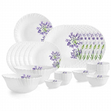 Cello Opalware Dazzle Purple Verbena Dinner Set, 27Pcs, White