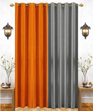 India Furnish Eyelet Fancy Polyester Grey & Orange Colour Window Length Curtain – Pack Of 2 Pcs (60″X48″)