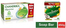 Chandrika Glycerine Soap Pack Of 6, 125G Each And Chandrika Ayurvedic Handmade Soap, 125G (Pack Of 3) With Free 75G