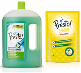 Amazon Brand – Presto! Dishwash Gel Lemon – 1 L And Disinfectant Floor Cleaner Jasmine, 2 L