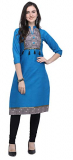 Ethnicjunction Women’S Maya Blue Color Cotton Unstiched Kurti Material With Print And Tussles Work (Ej1180-88007 Kurti Fabric)