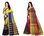 Dhruvi Trendz Soft Cotton & Silk Saree For Women Banarasi Saree Under 399 2021 Beautiful For Women Saree Combo Pack Of 2(Multi &Pista Green_Free Size)