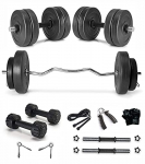 Fitbox Sports 8 Plates Home Gym Set With Curl Rod, Dumbbells & Gym Accessories 16 Kg (2Kg X 8), Black
