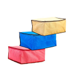 Amazon Brand – Solimo 3 Piece Non Woven Fabric Saree Cover Set, Large, Pink, Blue And Beige