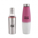 Nirlon Stainless Steel Fridge Pink & White Colour Water Bottle With Slim Oil Dispenser 600Ml, 1000Ml Pack Of 02