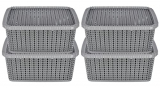 Heart Home Multipurposes Large M 20 Plastic Basket, Organizer For Kitchen, Countertops, Cabinets, Bathroom With Lids- Pack Of 4 (Grey) -46Hh076