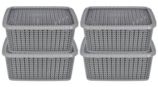 Heart Home Multipurposes Large M 20 Plastic Basket, Organizer For Kitchen, Countertops, Cabinets, Bathroom With Lids- Pack Of 4 (Grey) -46Hh076