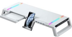 Acer Ergo Multifunction Monitor & Laptop Stand Featuring Rgb Lighting And A 4-Port Usb Hub With Aluminum Multi Keyboard Storage Space Bar, Suitable For Both Office And Home Environments (White)