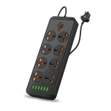Portronics Power Plate 7 With 6 Usb Port + 8 Power Sockets Smart Electric Universal Extension Board Multi Plug With 2500W, 2Mtr Cord Length, 2.1A Usb Output(Black)