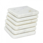 Queenza White Marble Coasters Set Of 6 For Dining Table 4 Inch – Tea, Coffee, Cocktail Coasters Set, Luxury Handmade Vintage Coaster For Table Décor, Kitchen And Perfect For Gifts