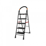 Happer Premium Foldable Step Ladder, Clamber, 5 Steps (Black & Orange)