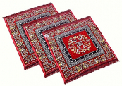 Heart Home Rangoli Design Velvet Square Pooja Mat- Pack Of 3 (Maroon)
