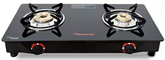 Butterfly Smart Glass Top 2 Burner Open Gas Stove (Black)